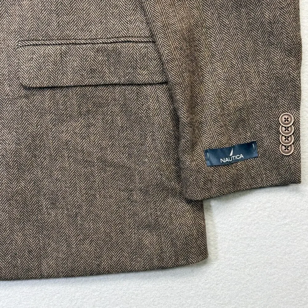 Nautica Men's Modern-Fit Solid Herringbone Tweed Sport Coat Brown 44L $295